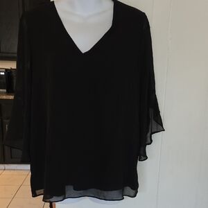 Calvin Klein Black Sheer V-Neck Blouse